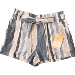Angel Kiss Linen Blend Paper-Bag Waist Stripe Shorts NEW